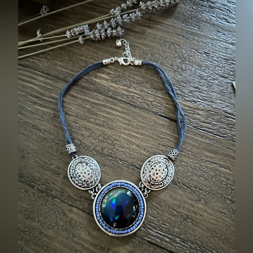 Sterling Silver & Opal Stone Statement Necklace - image 1